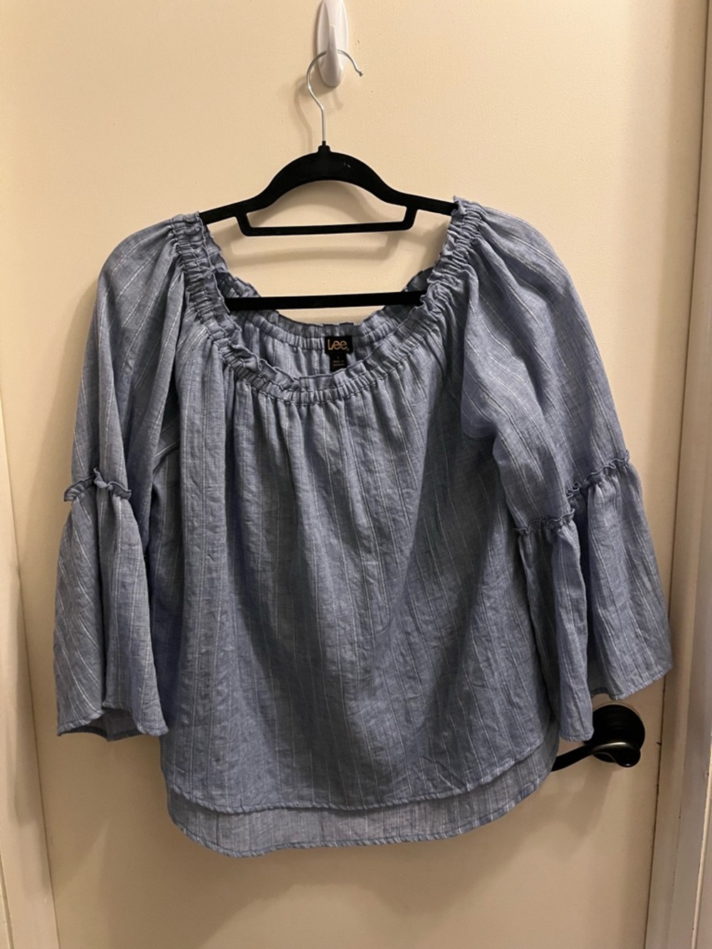 Lee Light Blue Striped Peasant Blouse